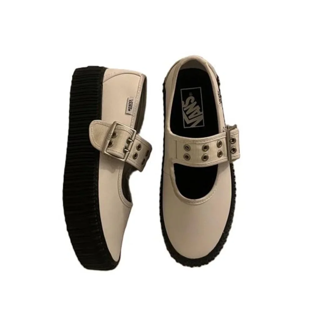 Vans Mary Jane Creeper Platform Shoes White Black Womens‎ Size